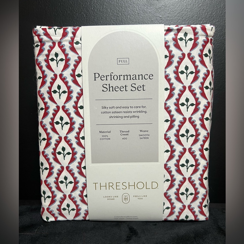 NEW Threshold 400 Thread Count Full Performance Sheet Set Woodblock Leaf